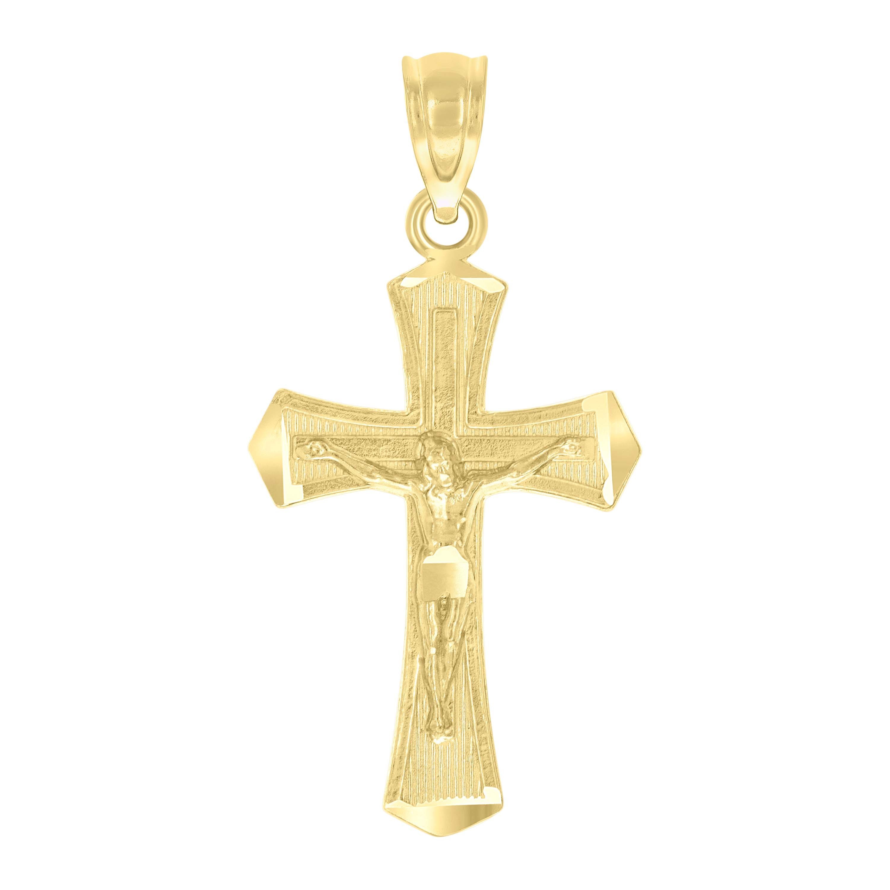 10kt 10k Yellow Gold Mens Textured Crucifix Cross Religious Charm Pendant
